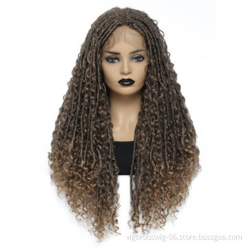 Vigorous straight handmade dreadlocks cheap price braid crochet bohemian hair with curly ombre synthetic braiding hair lace wigs